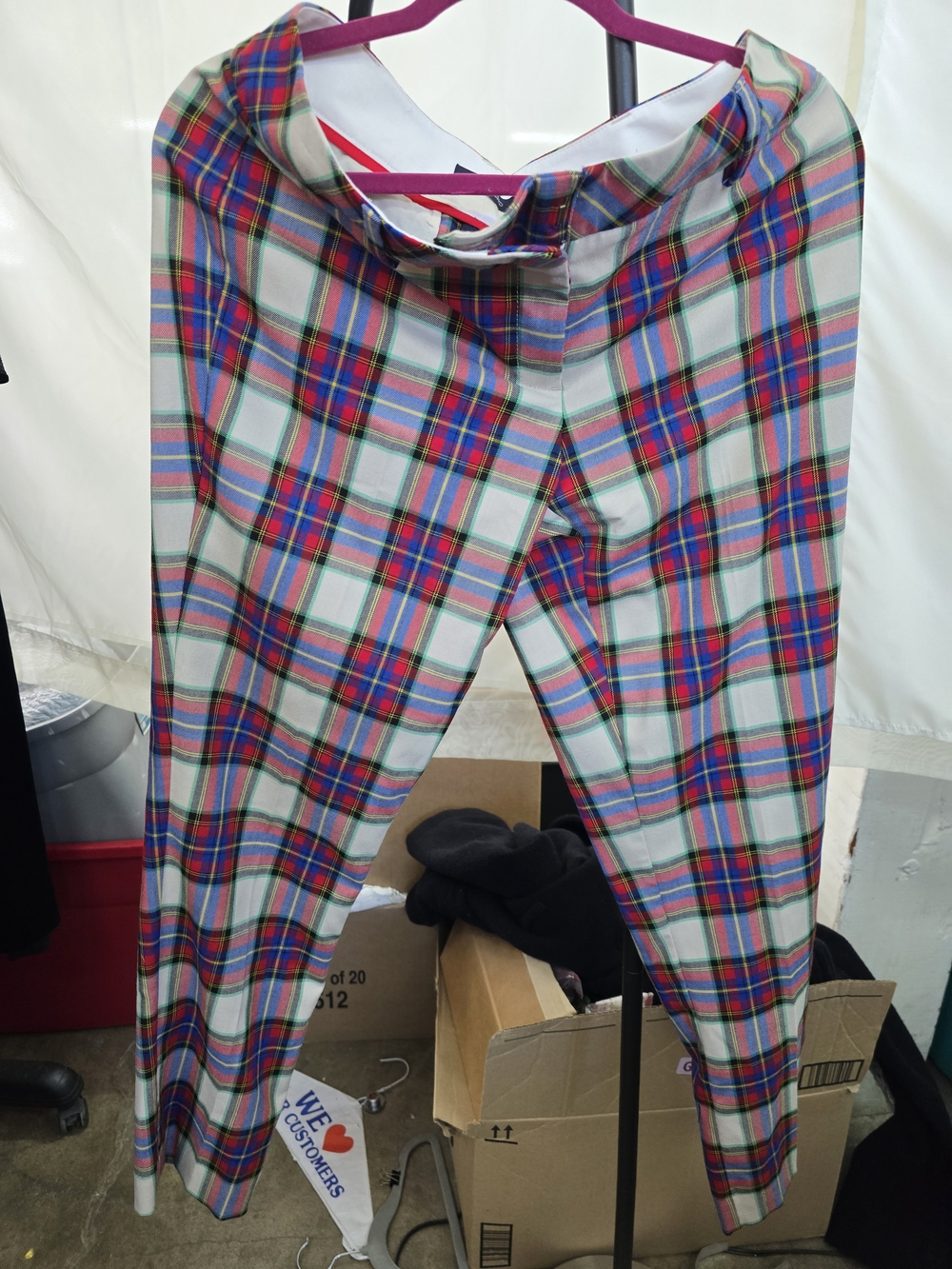 Lands' End Women's Ankle Plaid Pants in White, Red, Blue